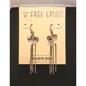 Peyote Bird Silver Multifaceted Balls On Chain 2" Dangle Earrings Fish Hook NWT
